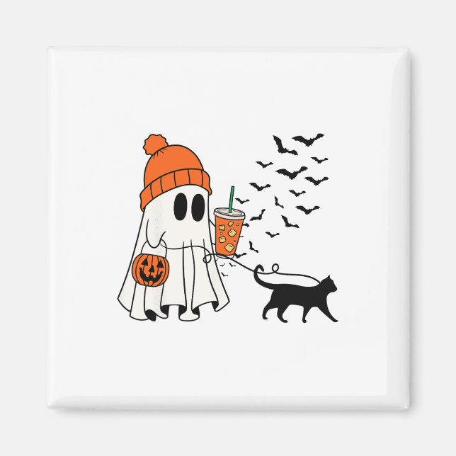 Funny Ghost Walking Cat Ghost Cat Halloween Spooky Magnet (Framsidan)