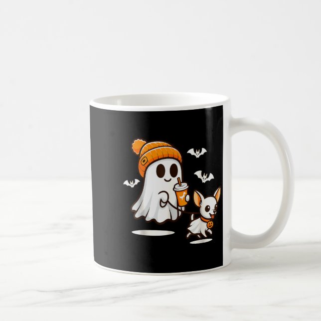 Funny Ghost Walking Chihuahua Dog Halloween Women  Kaffemugg (Höger)