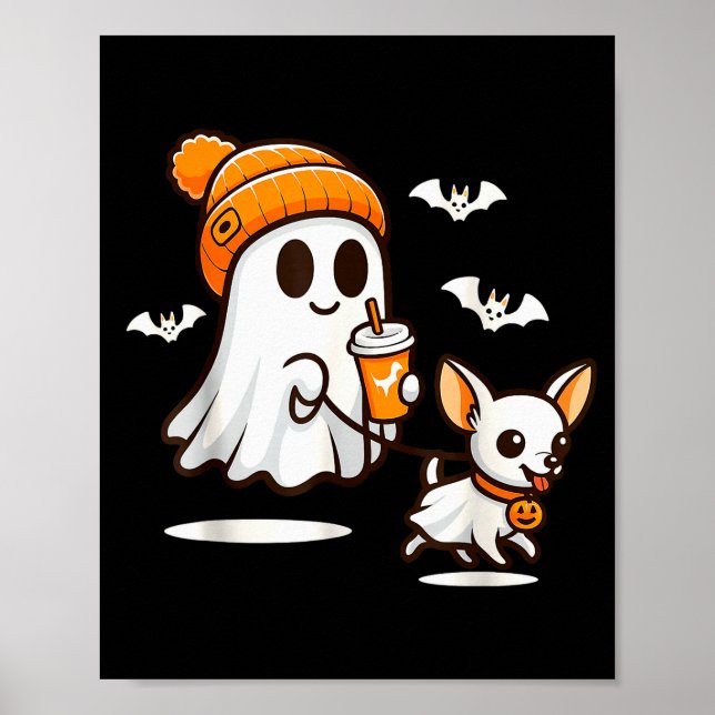 Funny Ghost Walking Chihuahua Dog Halloween Women  Poster (Framsidan)