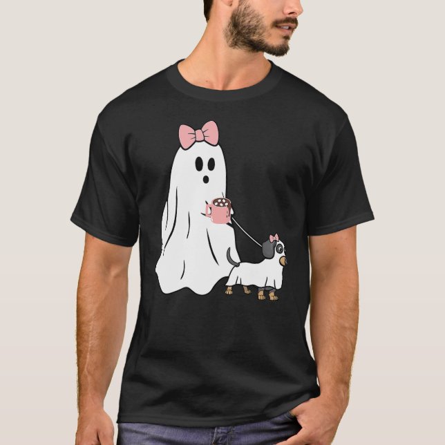 Funny Ghost Walking Dog Dachshund Wiener Halloween T Shirt (Framsida)