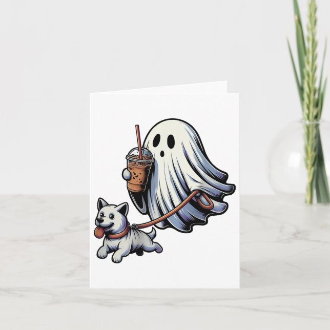 Funny Ghost Walking Hund Ghost Hund Halloween Nigh Kort (Framsida)