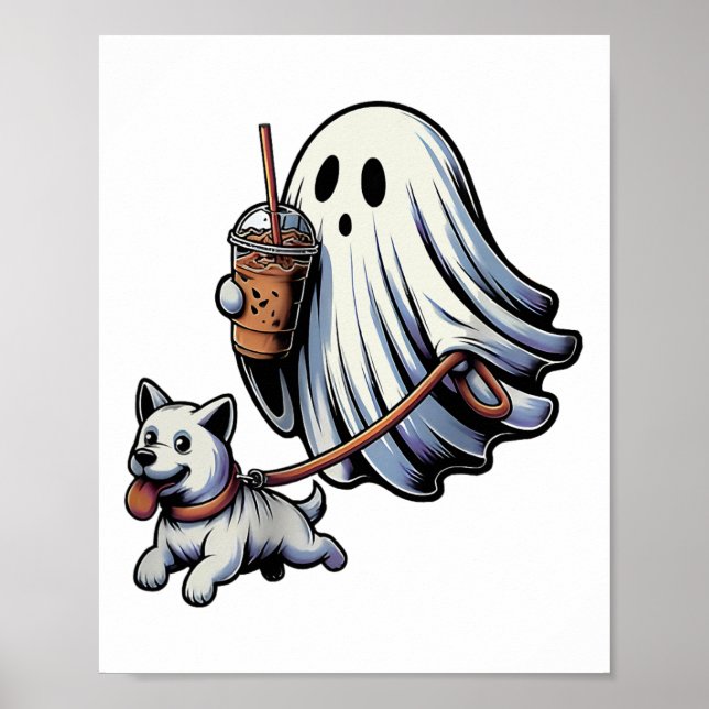 Funny Ghost Walking Hund Ghost Hund Halloween Nigh Poster (Framsidan)