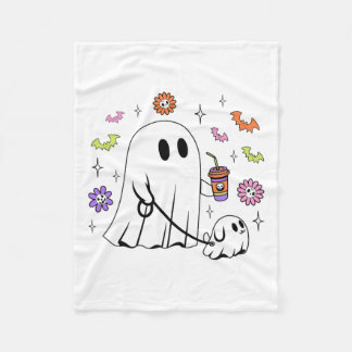 Funny Ghost Walking Hund Spooky Ghost Coffee Hallo Fleecefilt