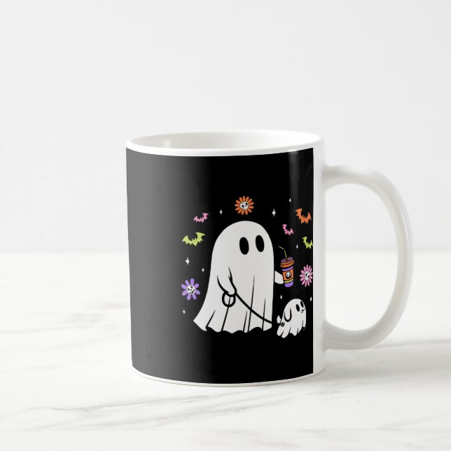 Funny Ghost Walking Hund Spooky Ghost Coffee Hallo Kaffemugg (Höger)