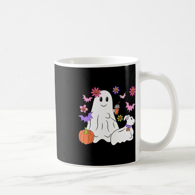 Funny Ghost Walking Hund Spooky Ghost Coffee Hallo Kaffemugg (Höger)
