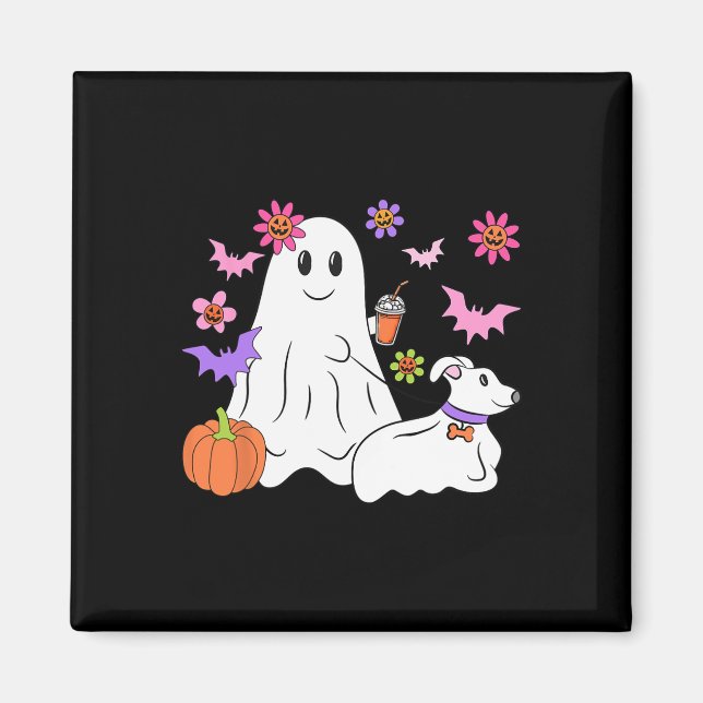 Funny Ghost Walking Hund Spooky Ghost Coffee Hallo Magnet (Framsidan)