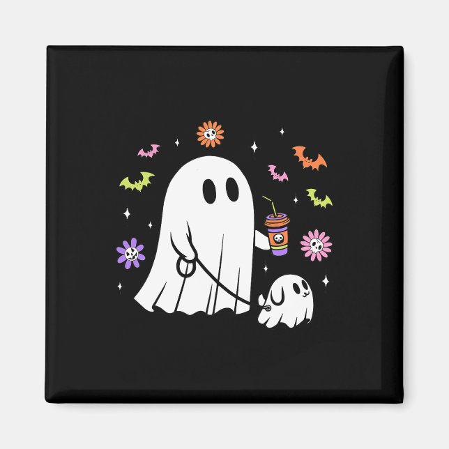 Funny Ghost Walking Hund Spooky Ghost Coffee Hallo Magnet (Framsidan)