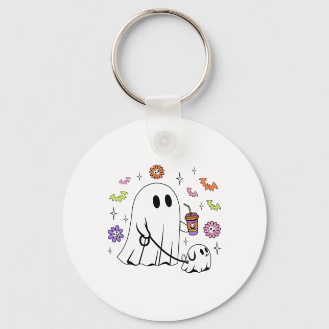 Funny Ghost Walking Hund Spooky Ghost Coffee Hallo Nyckelring (Framsida)