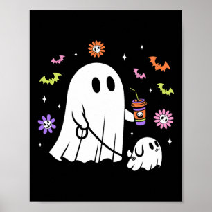 Funny Ghost Walking Hund Spooky Ghost Coffee Hallo Poster