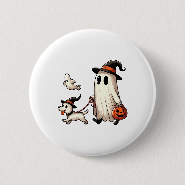 Funny Ghost Walking Hund Spooky Season Halloween C Knapp (Framsida)