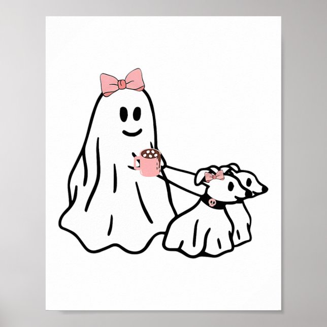 Funny Ghost Walking Hund Spooky Season Halloween C Poster (Framsidan)