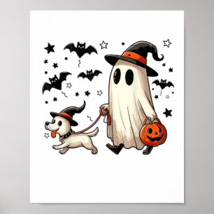 Funny Ghost Walking Hund Spooky Season Halloween C Poster