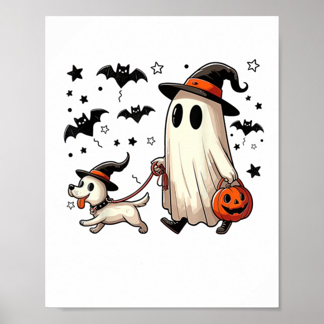 Funny Ghost Walking Hund Spooky Season Halloween C Poster (Framsidan)