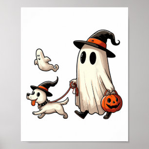 Funny Ghost Walking Hund Spooky Season Halloween C Poster