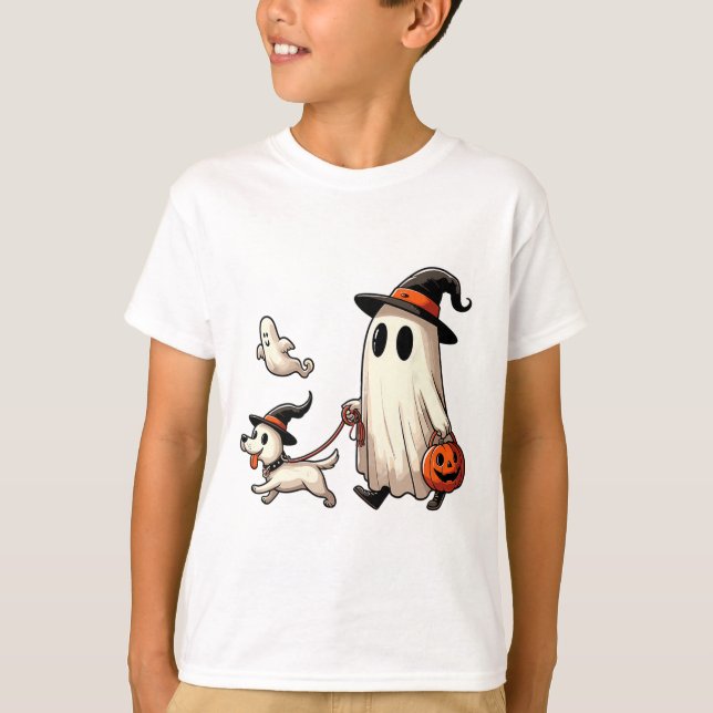 Funny Ghost Walking Hund Spooky Season Halloween C T Shirt (Framsida)