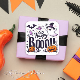 Funny Ghosts and Pumpkins Happy Boo Kids Halloween Fyrkantigt Klistermärke
