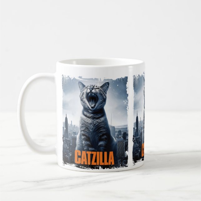 Funny Giant Cat Monster Kattdjur Humor Cat Lovers Kaffemugg (Vänster)