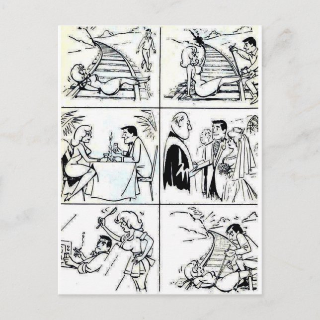 Funny Giftermål/Dating Relationscycle Vykort (Framsida)