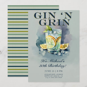 Funny Gin i Flina Cocktail Party 30års födelsedag Inbjudningar
