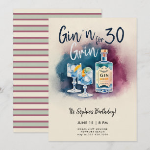 Funny Gin i Flina Party Rand Modern 30års födelsed Inbjudningar