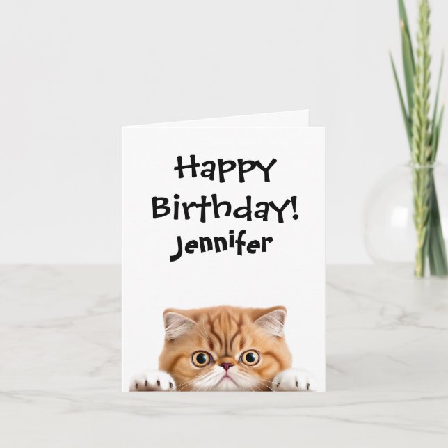 Funny Ginger Cat Birthday Foleting Card Kort (Framsida)