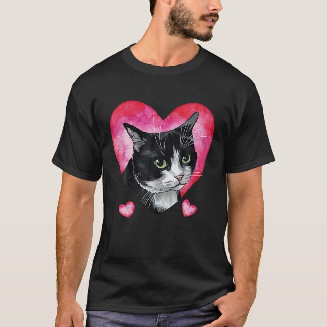 Funny Ginger Cat Black Kitten Kärlek Valentines da T Shirt (Framsida)