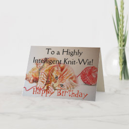 Funny Ginger Cat Knitting Sticka Wool Birthday Car Kort