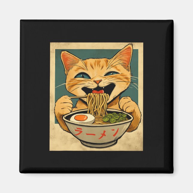 Funny Ginger Cat Ramen Japanska Kawaii Anime Cat G Magnet (Framsidan)