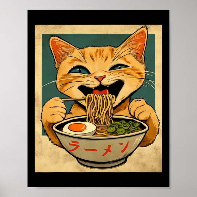 Funny Ginger Cat Ramen Japanska Kawaii Anime Cat G Poster (Framsidan)