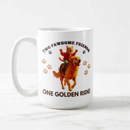 Funny Ginger Cat Riding Golden Retriever_Realistic Kaffemugg