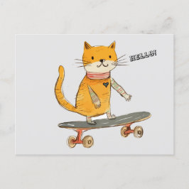 Funny Ginger Cat Skateboarding vykort