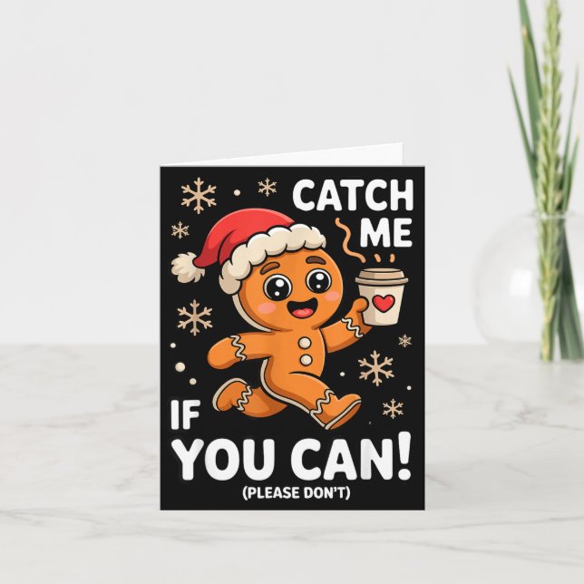 Funny Gingerbread Christmas Catch Me If You Can Pl Kort (Framsida)