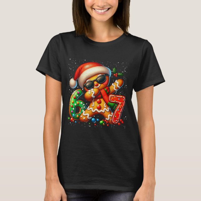 Funny Gingerbread Dabbing Six Seven 67 Meme Christ T Shirt (Framsida)