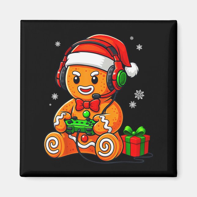 Funny Gingerbread Gaming Pjs Pajamas Christmas Xma Magnet (Framsidan)