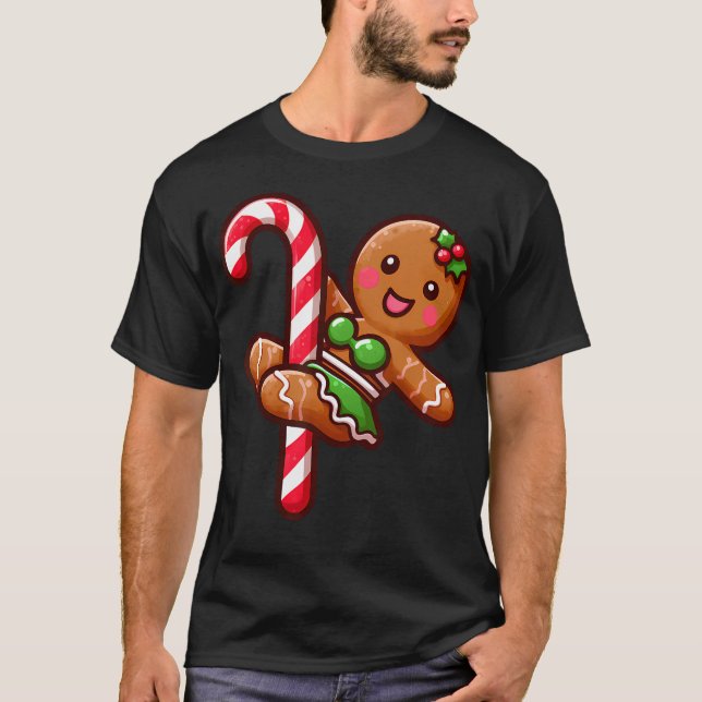 Funny Gingerbread Girl Candy Cane Dancer Christmas T Shirt (Framsida)
