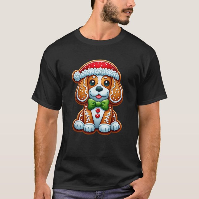 Funny Gingerbread Man Beagle Christmas Dog Womens  T Shirt (Framsida)