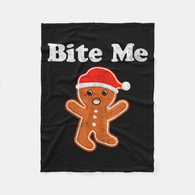 Funny Gingerbread Man Bite Me Christmas Cookie Cos Fleecefilt (Framsidan)