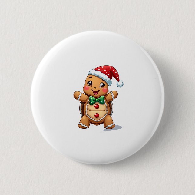Funny Gingerbread Man Turtle Christmas Womens Mens Knapp (Framsida)