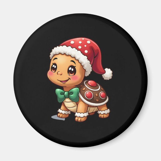 Funny Gingerbread Man Turtle Christmas Womens Mens Magnet (Framsidan)