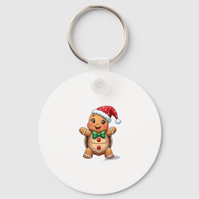 Funny Gingerbread Man Turtle Christmas Womens Mens Nyckelring (Framsida)