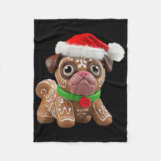 Funny Gingerbread Pug Christmas Womens Mens Kids D Fleecefilt (Framsidan)