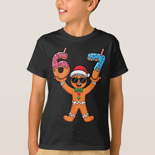 Funny Gingerbread Six Seven Meme Christmas Brainro T Shirt (Framsida)