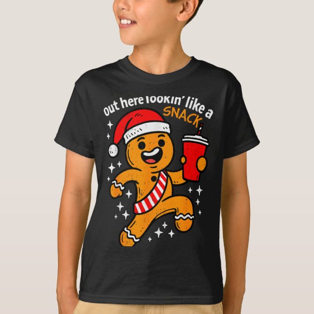 Funny Gingerbread Snack Christmas Xmas Teens Girls T Shirt (Framsida)