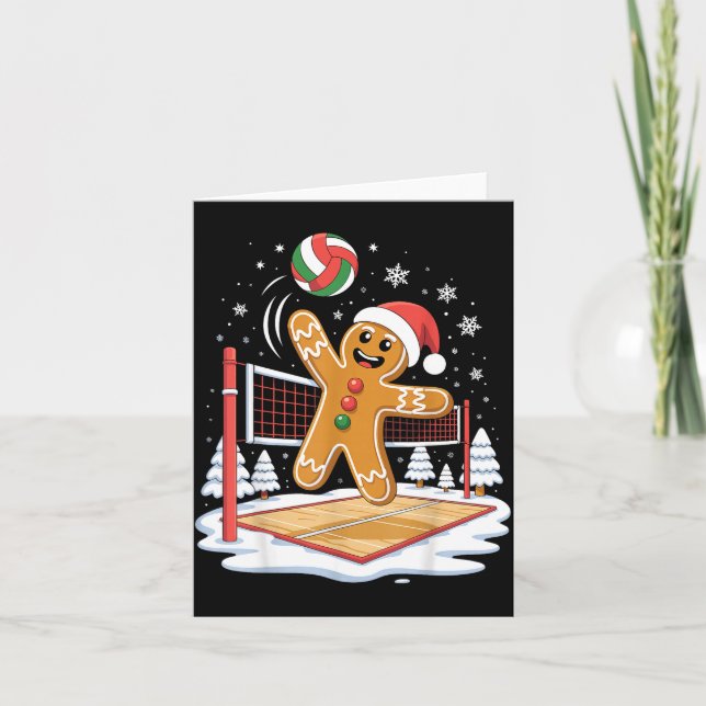 Funny Gingerbread Volleyball Player Christmas  Kort (Framsida)
