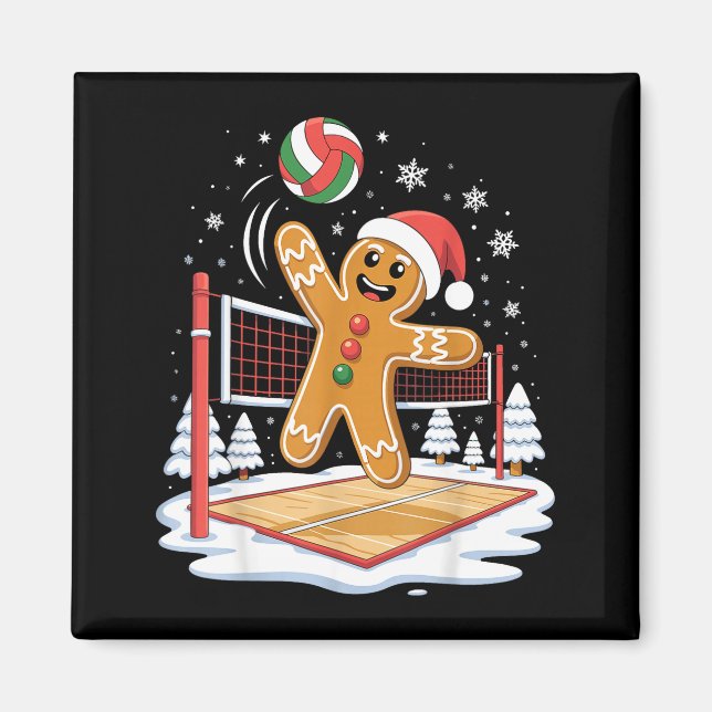 Funny Gingerbread Volleyball Player Christmas  Magnet (Framsidan)