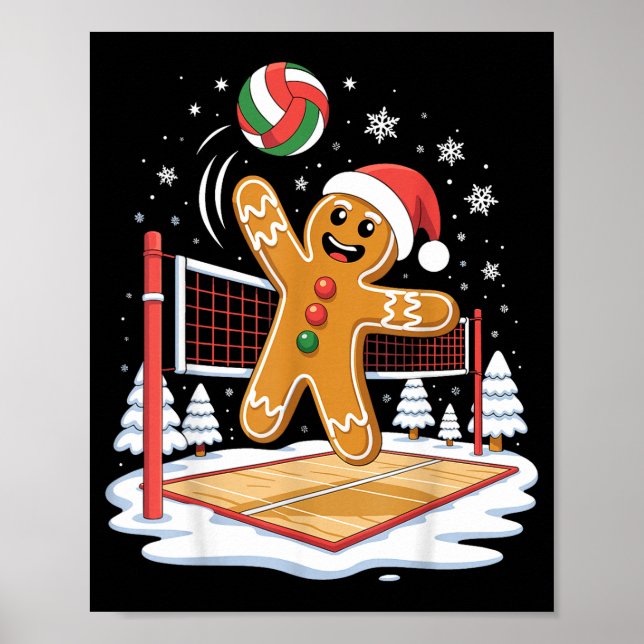 Funny Gingerbread Volleyball Player Christmas  Poster (Framsidan)