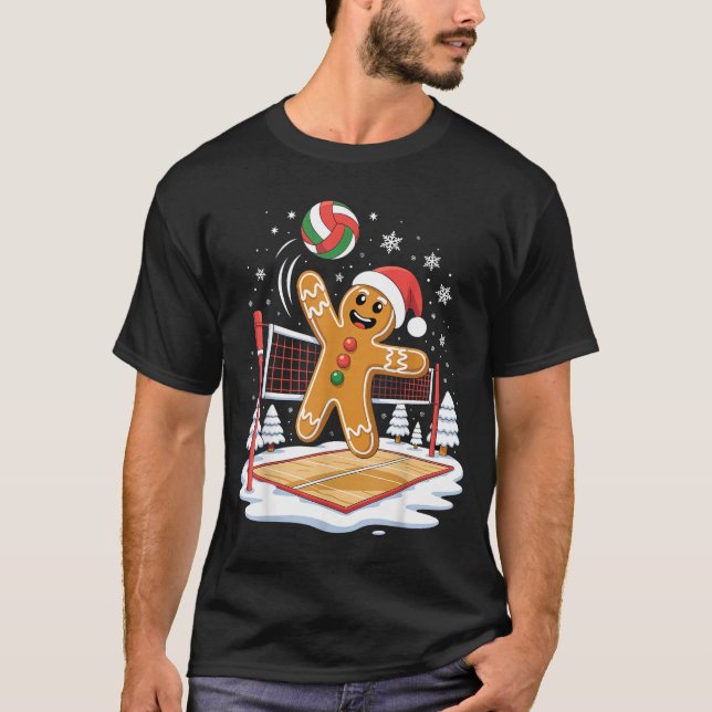 Funny Gingerbread Volleyball Player Christmas  T Shirt (Framsida)