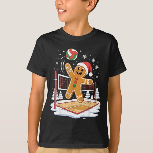 Funny Gingerbread Volleyball Player Christmas  T Shirt (Framsida)