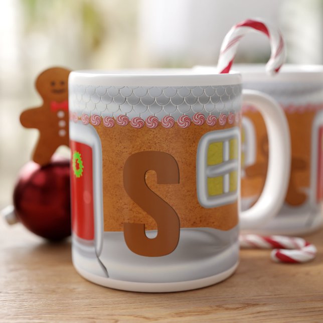 Funny Gingerbröd House Monogrammed Jumbo Mugg (Perfect large coffee mug for Christmas! Just add your initial)