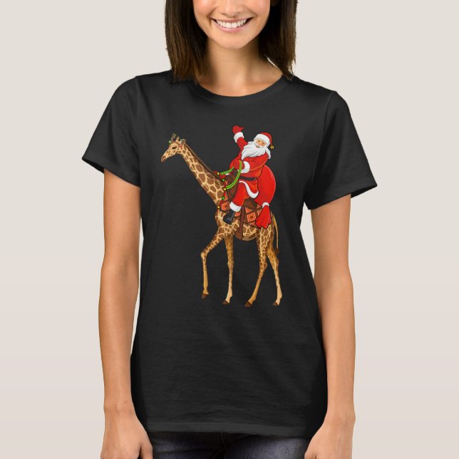 Funny Giraffe Älskare Santa Riding Giraffe jul T Shirt (Framsida)
